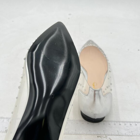 XYD Silver Rhinestones Clear Low Heels Slip On Pointed Toe Evening Dressy Shoes - Picture 6 of 8